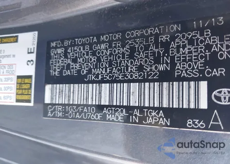 2014 Scion Tc z USA, uszkodzony, nr VIN JTKJF5C75E3082122